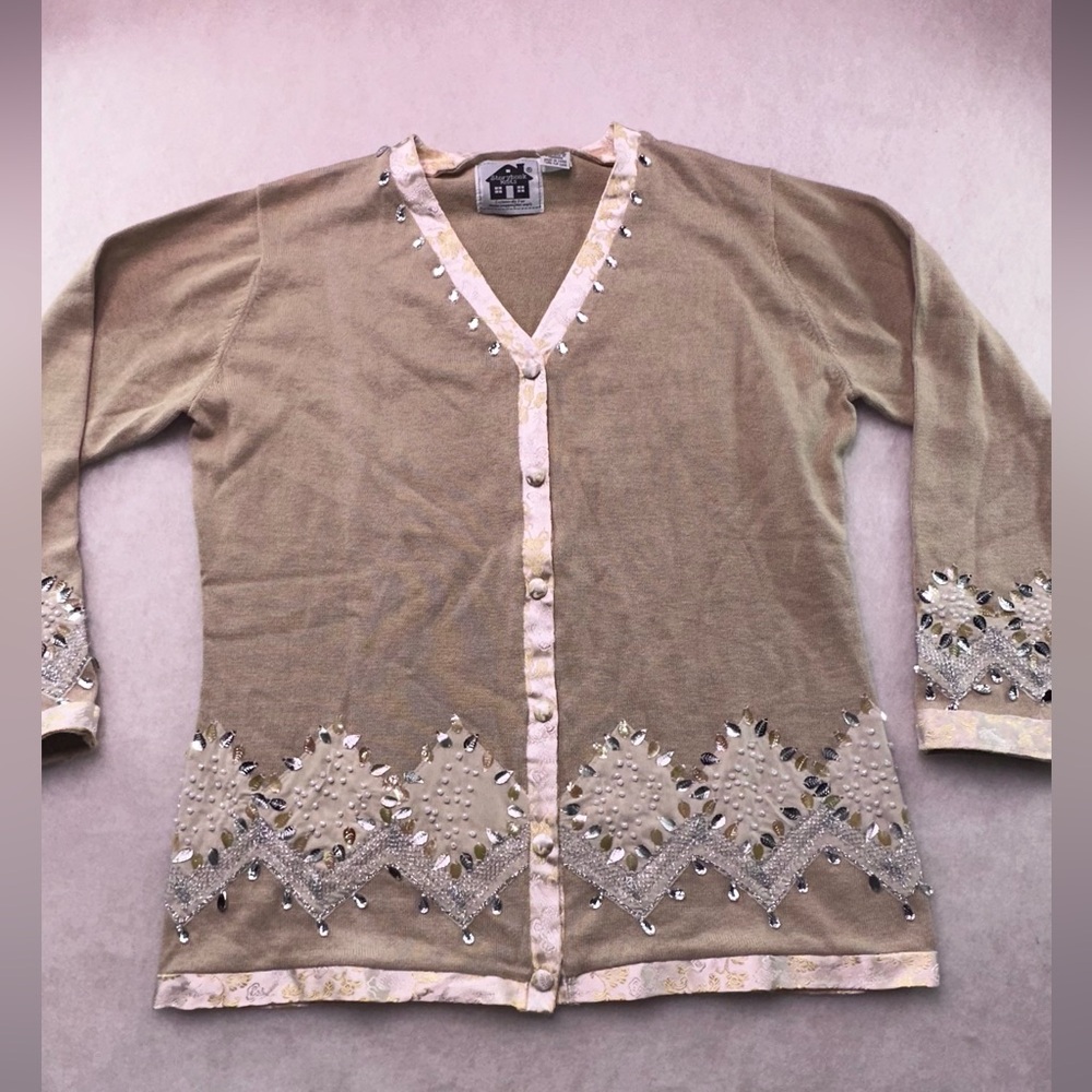 Storybook Knits‎ Tan Beaded Embellished Cardigan
